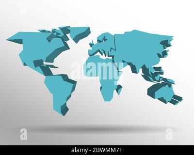 Carte 3D bleue du monde avec ombre portée sur l'arrière-plan. Papier peint à thème international. Illustration vectorielle EPS10 tridimensionnelle rendue. Illustration de Vecteur