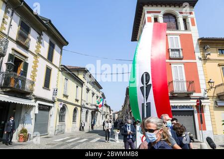 Codogno, Italie. 2 mai 2020. Le Président de la République italienne Sergio Mattarella arrive à Codogno, Italie, juin 02 2020. Codogno était l'épicentre du cas de coronavirus en Italie crédit: Mairo Cinquetti/Alamy Live News Banque D'Images