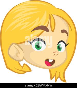 Une fille de dessin animé excitante. Mignon dessin animé vecteur fille expressions de visage Illustration de Vecteur