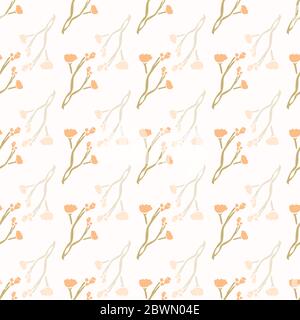 Motif fleurs sauvages à pied. Motif fleuri naïf Margerite sans couture sur blanc. Textile tiré à la main Twig délicat à motif feuilles. Souffle de bababs Illustration de Vecteur