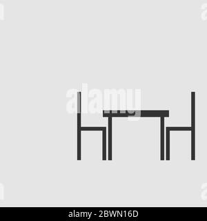 Table avec chaises Icon Flat. Pictogramme noir sur fond gris. Symbole d'illustration vectorielle Illustration de Vecteur