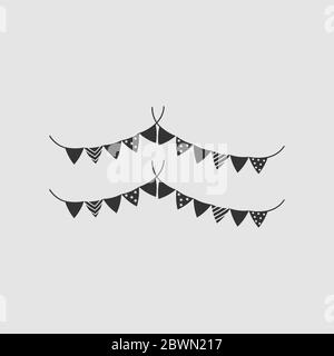 Drapeau des fêtes guirlande icône plate. Pictogramme noir sur fond gris. Symbole d'illustration vectorielle Illustration de Vecteur