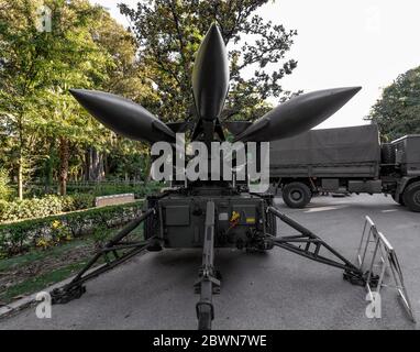 Lanceur de porte-missiles Hawk. Présentation de véhicules militaires. Journée des forces armées espagnoles. Banque D'Images