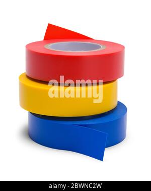 Pile de ruban isolant sur blanc. Banque D'Images