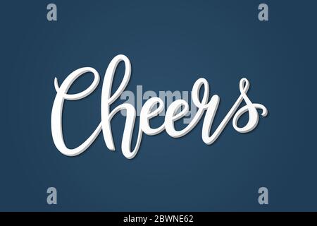 Cheers lettrage main texte de décoration avec ombre sur fond bleu. Modèle de conception pour cartes de vœux, invitations, bannières, cadeaux, tirages Illustration de Vecteur