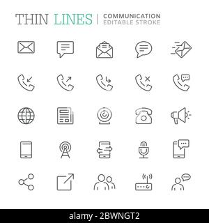 Ensemble d'icônes de ligne liées à la communication. Contour modifiable Illustration de Vecteur