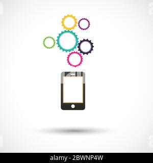 Vector noir smartphone résumé couleur Gears fond blanc Illustration de Vecteur