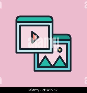 Contenu. Illustration du concept de marketing numérique, bannière de style linéaire à conception plate. Utilisation pour les bulletins d'information, les en-têtes, les publications de blog, l'impression et plus encore. Illustration de Vecteur