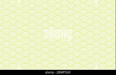 Style traditionnel japonais, motif de l'écusson Seigaiha. Motif sans couture en cercles concentriques superposés de couleur Chartreuse. Illustration de Vecteur
