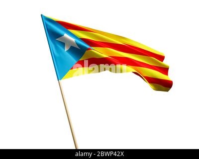 Drapeau catalan agité isolé sur fond blanc illustration 3D Banque D'Images