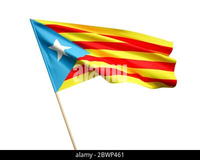 Drapeau catalan agité isolé sur fond blanc illustration 3D Banque D'Images