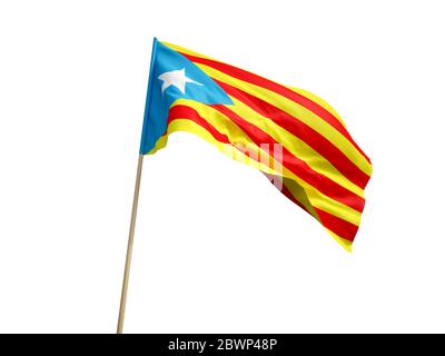 Drapeau catalan agité isolé sur fond blanc illustration 3D Banque D'Images