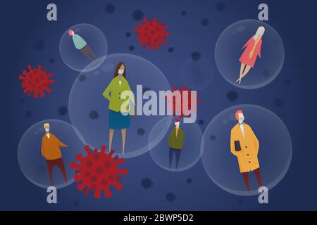 Distanciation sociale pendant la pandémie du coronavirus. Illustration de Vecteur