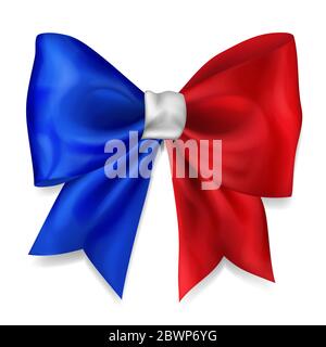Grand noeud en ruban aux couleurs drapeau français avec ombre sur fond blanc Illustration de Vecteur