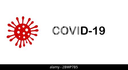 Signe d'avertissement du coronavirus. Inscription noire COVID-19 et virus rouge sur fond blanc Illustration de Vecteur