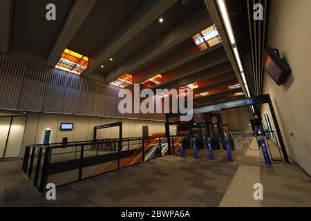 Social distance sur Sydney Metro Norwest Station Driverless Banque D'Images