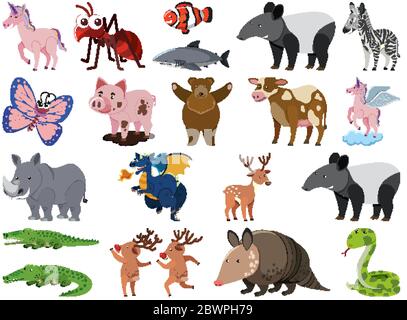 Grand jeu d'animaux sauvages sur fond blanc illustration Illustration de Vecteur