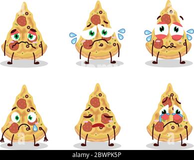 Une tranche de personnage de dessin animé de pizza avec une triste expression Illustration de Vecteur