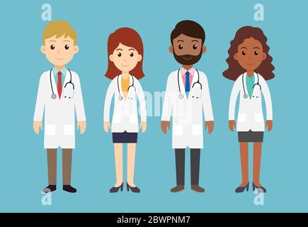 Groupe de médecins hommes et femmes personnages équipe sur fond blanc - illustration vectorielle Illustration de Vecteur