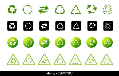 Symbole de recyclage de fonds écologiquement purs. Ensemble de flèches. Collection de vecteurs verts. Illustration de Vecteur