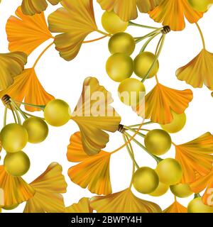 Vecteur automne thème Golden Ginko réaliste Illustration sans couture Illustration de Vecteur