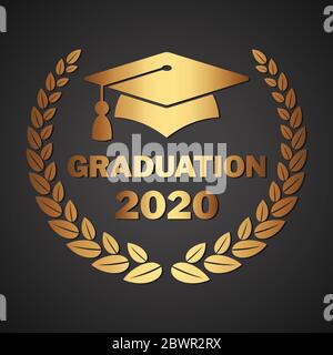 Logo doré de la graduation isolé sur fond noir. Illustration de Vecteur