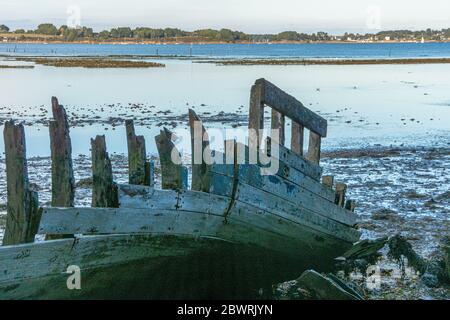 Cimetière de bateaux sur l'île Bender dans le golfe du Morbihan. France. Banque D'Images