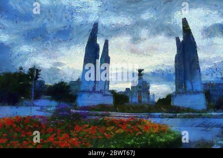 Les illustrations du monument de la démocratie de Bangkok créent un style de peinture impressionniste. Banque D'Images