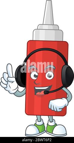 Bouteille de sauce style caricature parler avec des amis sur un casque Illustration de Vecteur