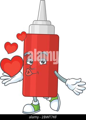 Un magnifique motif caricature de bouteille de sauce aux coeurs rouges Illustration de Vecteur