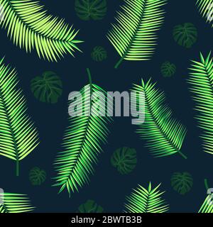 Motif floral vectoriel avec feuilles de palmier vertes Illustration de Vecteur