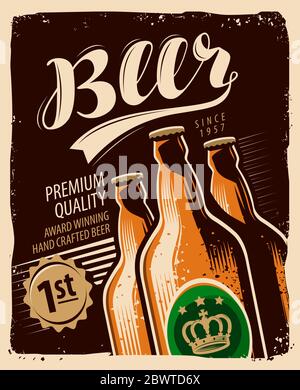 Affiche rétro de publicité de bière. Pub, brasserie, restaurant illustration vectorielle Illustration de Vecteur