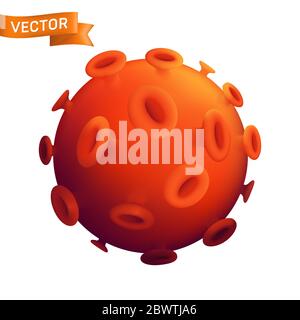 Cellule infectée de virus rouge. Vector 3d Realistic gros plan illustration du microbe informatique, du coronavirus Covid-19 ou des bactéries allergiques humaines isolées sur whi Illustration de Vecteur