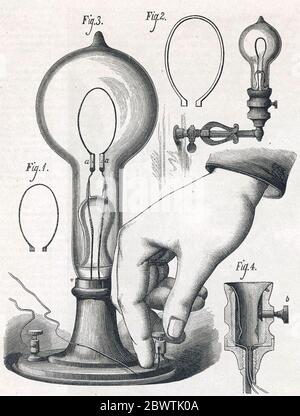 THOMAS EDISON (1847-1931) inventeur américain. Un schéma de sa lampe électrique en 1880 Banque D'Images