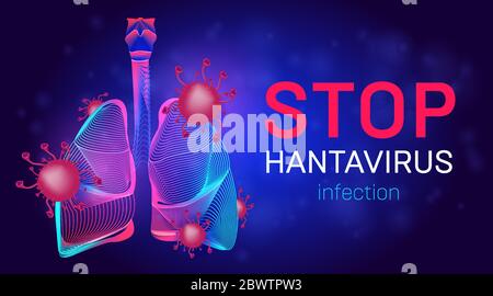 Arrêter l'illustration du vecteur d'infection à Hantavirus avec les poumons humains, les cellules bactériennes et les microbes. Modèle de bannière de soins de santé pour le syndrome pulmonaire (SPH) pour ou Illustration de Vecteur