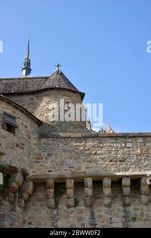 Détail architecture de l'ancienne abbaye du Mont Saint Michel, France Banque D'Images