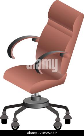 Réaliste Vector 3d isométrique bureau moderne chaise d'ordinateur dans le cuir brun clair isolé sur blanc Illustration de Vecteur