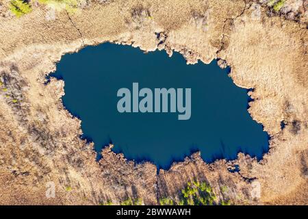 Allemagne, Bavière, Bad Heilbrunn, Drone vue sur le lac de grosse Karpfsee Banque D'Images