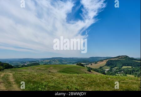 Vue sur South Shropshire depuis le sommet de Hopesay Hill, près de Craven Arms, Shropshire Banque D'Images