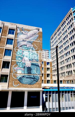 Mur mural par Aryz sur Nelson Street à Bristol, Angleterre Royaume-Uni Banque D'Images