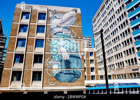 Mur mural par Aryz sur Nelson Street à Bristol, Angleterre Royaume-Uni Banque D'Images