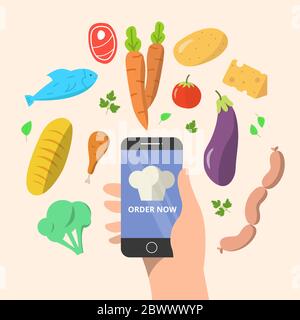 Commander ou préparer des aliments en ligne pendant le Illustration de Vecteur
