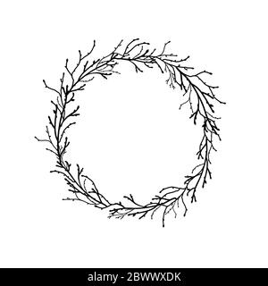 Couronne de branches et de branches noires. Garland bon pour les cartes de voeux. Illustration vectorielle isolée sur blanc Illustration de Vecteur