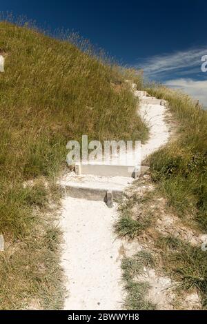 Gros plan sur une piste de craie sur Westbury White Horse, Westbury, Wiltshire, Angleterre, Royaume-Uni Banque D'Images