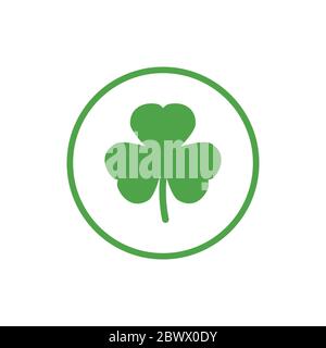 Icône plate verte de trèfle irlandais en cercle. Shamrock isolé sur blanc. Illustration vectorielle. Style écologique. Badge Saint-Patrick Illustration de Vecteur