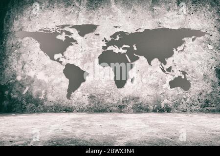 Résumé carte du monde sur fond de salle en béton White Grunge, adapté au concept d'entreprise. Éléments de cette image fournis par la NASA. Banque D'Images