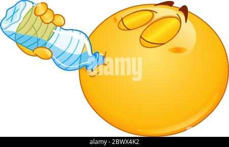 Émotiji émoticone eau potable d'une bouteille Illustration de Vecteur