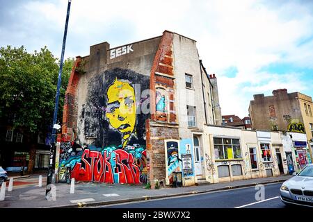 Murale Stokes Croft à Bristol, Royaume-Uni, Angleterre Banque D'Images