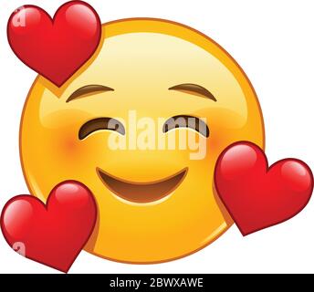 Visage souriant avec trois cœurs emoji émoticon Illustration de Vecteur