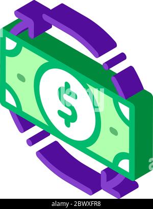 Icône isométrique représentant un billet de banque et autour des flèches Illustration de Vecteur